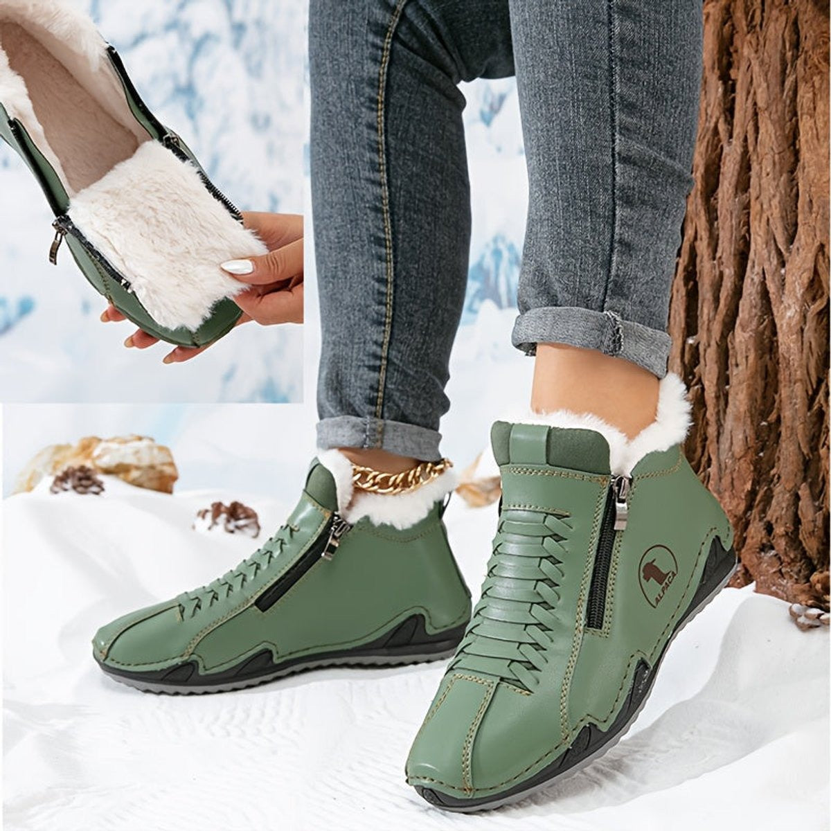 Cómodos Botines para Mujer Forro-Cálido Con-Cremallera Puntera-Ancha