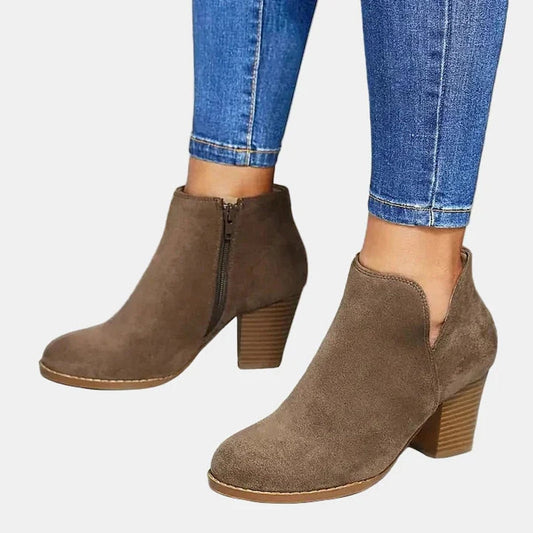 Cómodos Botines para Mujer Tacón-Ancho Con-Cremallera Punta-Redonda