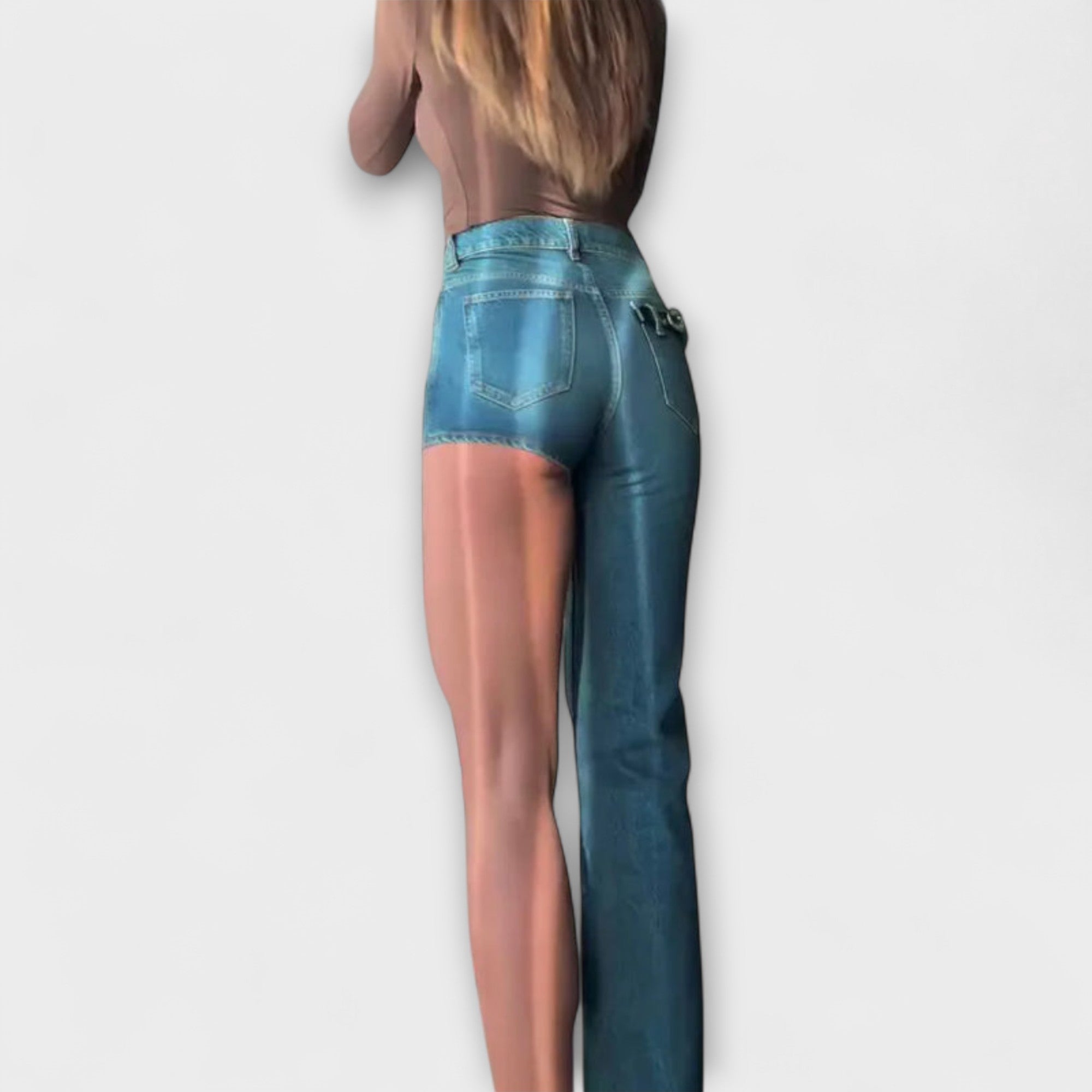 Astra - Trendy asymmetrical denim shorts with one shoulder strap