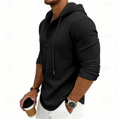 Cómoda Sudadera con Capucha para Hombre Punto-Gofre Con-Cordón Con-Botones