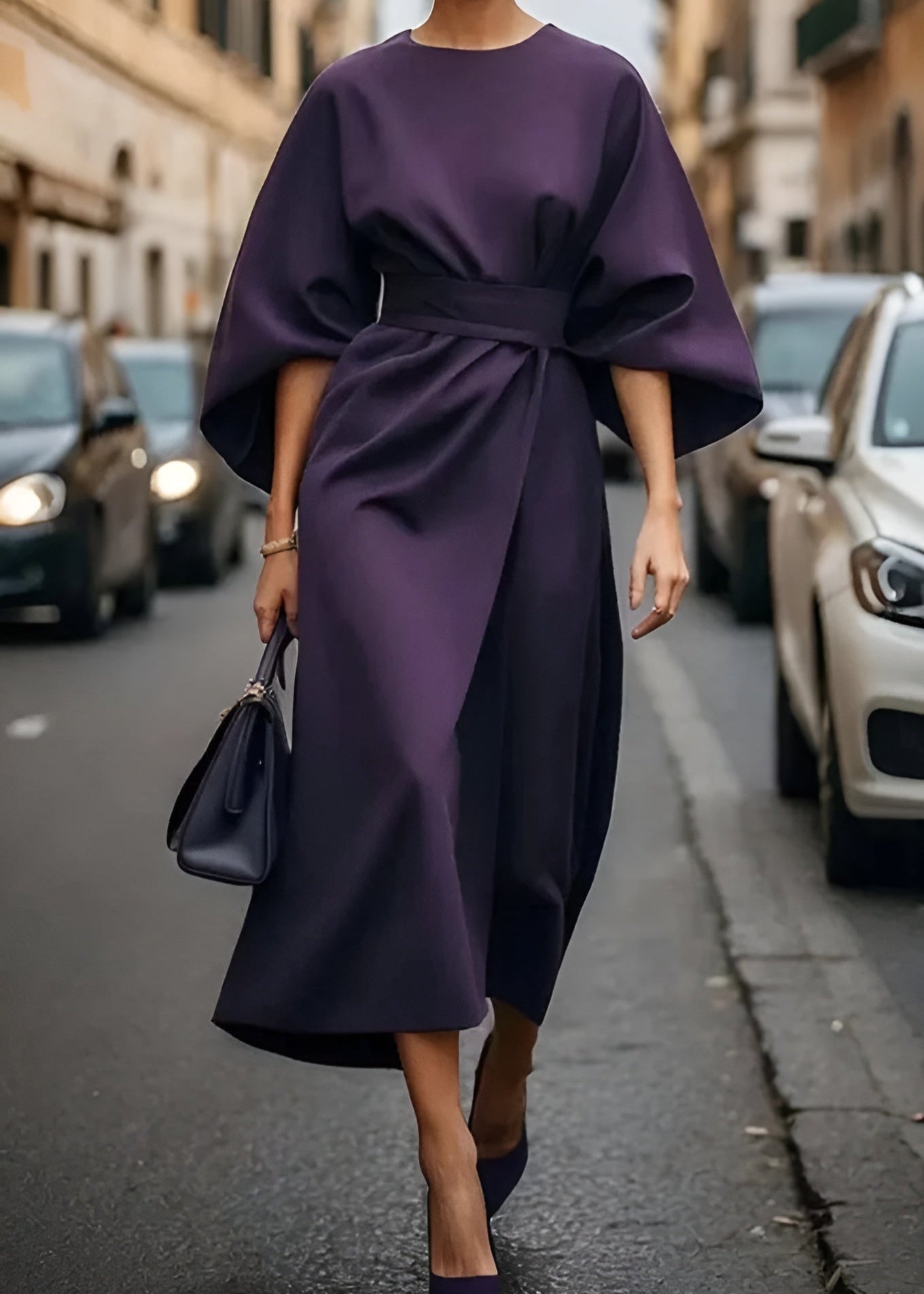 Qivelle - Flowy Belted Maxi Dress