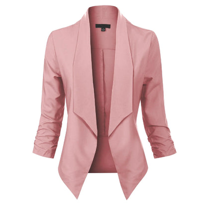 Elegante Blazer para Mujer Corte-Abierto Manga-Larga Versátil