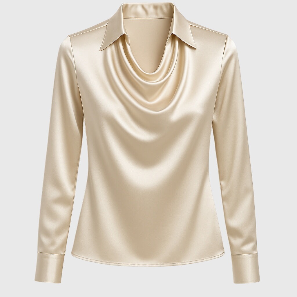 Elegante Blusa para Mujer Cuello-Cascada Manga-Larga Diseño-Fluido