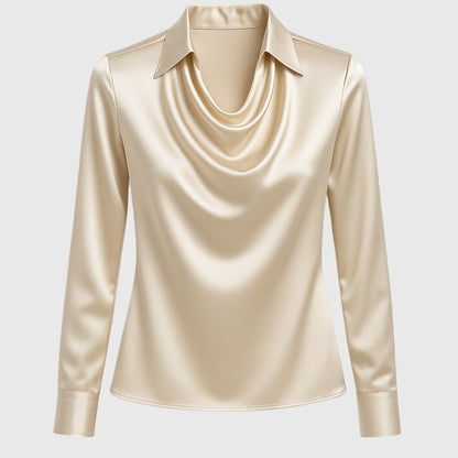 Elegante Blusa para Mujer Cuello-Cascada Manga-Larga Diseño-Fluido