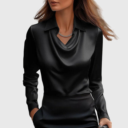 Elegante Blusa para Mujer Cuello-Cascada Manga-Larga Diseño-Fluido