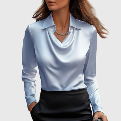 Elegante Blusa para Mujer Cuello-Cascada Manga-Larga Diseño-Fluido