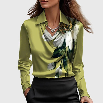 Elegante Blusa para Mujer Cuello-Cascada Manga-Larga Diseño-Fluido