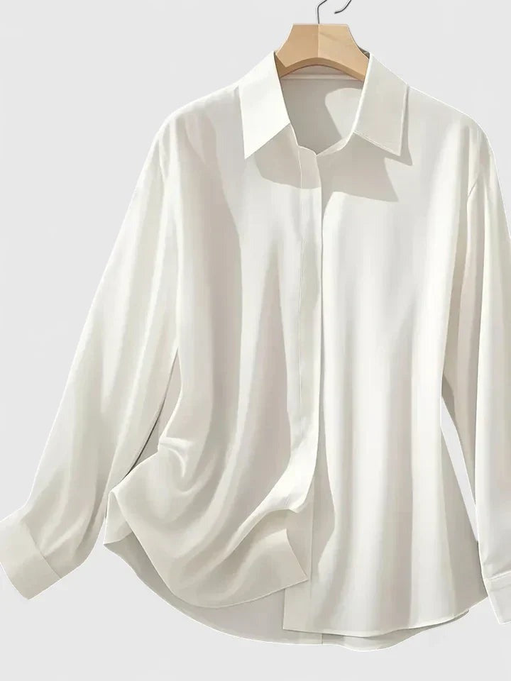 Elegante Blusa para Mujer De-Satén Con-Botones Manga-Larga