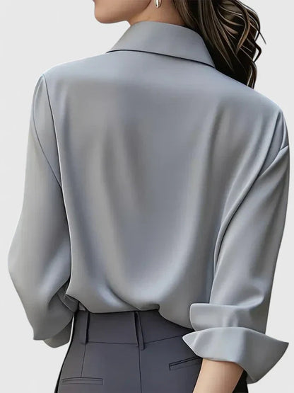 Elegante Blusa para Mujer De-Satén Con-Botones Manga-Larga