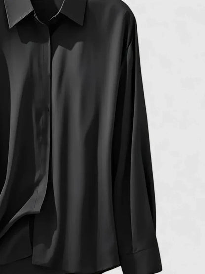 Elegante Blusa para Mujer De-Satén Con-Botones Manga-Larga