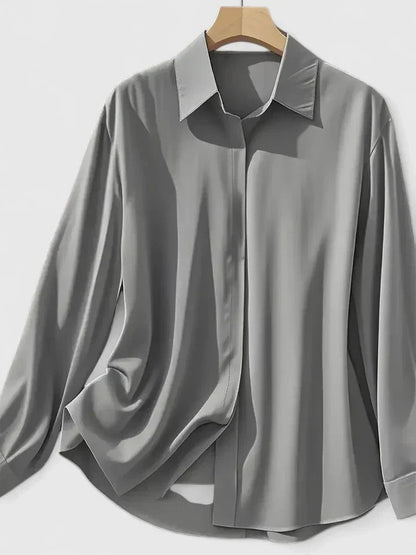 Elegante Blusa para Mujer De-Satén Con-Botones Manga-Larga