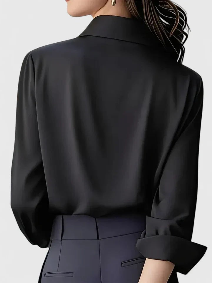 Elegante Blusa para Mujer De-Satén Con-Botones Manga-Larga