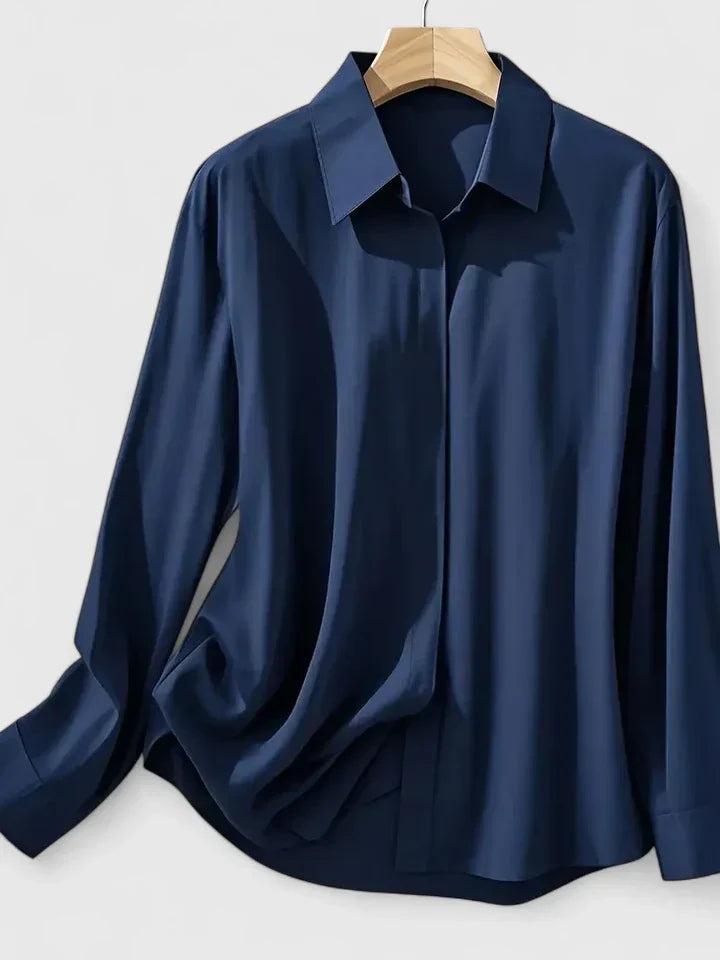 Elegante Blusa para Mujer De-Satén Con-Botones Manga-Larga