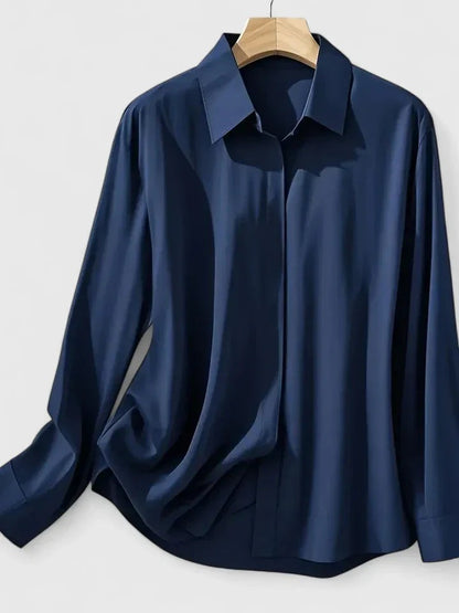 Elegante Blusa para Mujer De-Satén Con-Botones Manga-Larga