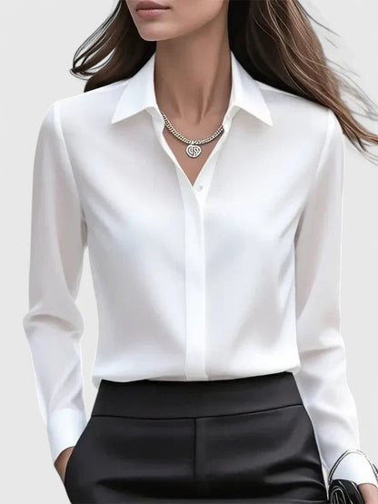 Elegante Blusa para Mujer De-Satén Con-Botones Manga-Larga