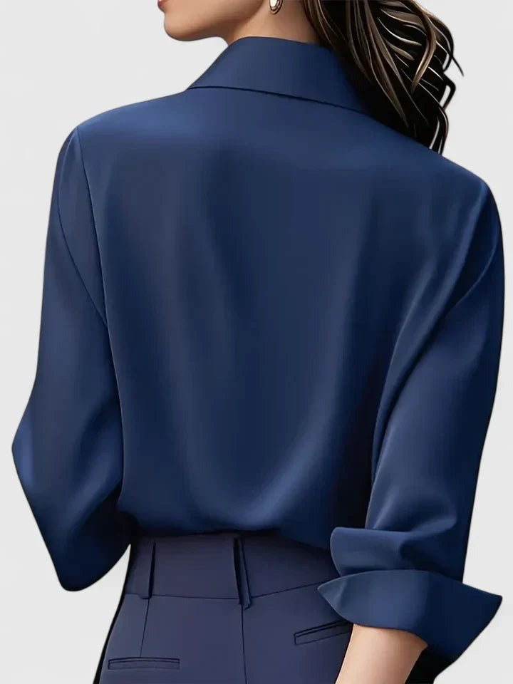 Elegante Blusa para Mujer De-Satén Con-Botones Manga-Larga