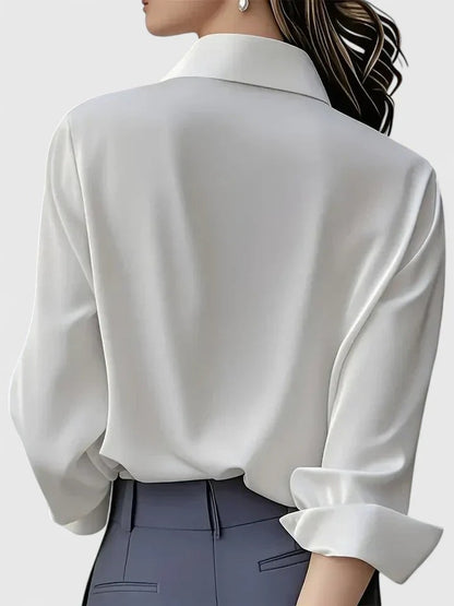 Elegante Blusa para Mujer De-Satén Con-Botones Manga-Larga