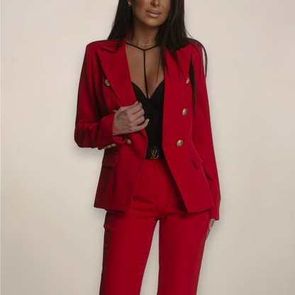 Elegante Conjunto de Dos Piezas para Mujer Blazer-Entallado Pantalón-Ajustado Con-Botones