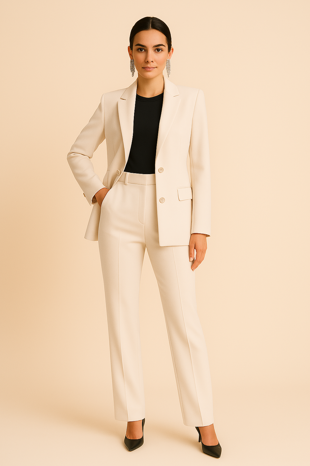 Elegante Conjunto de Dos Piezas para Mujer Con-Blazer Pantalón-Plisado Corte-Sastre