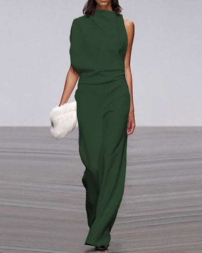 Elegante Mono para Mujer Un-Hombro Pierna-Ancha Diseño-Asimétrico