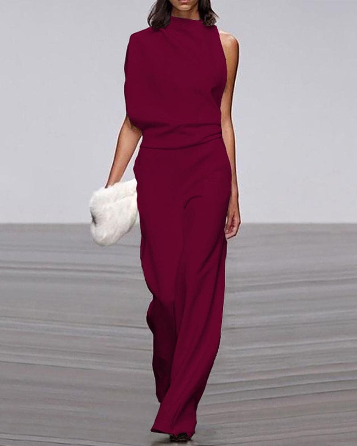 Elegante Mono para Mujer Un-Hombro Pierna-Ancha Diseño-Asimétrico