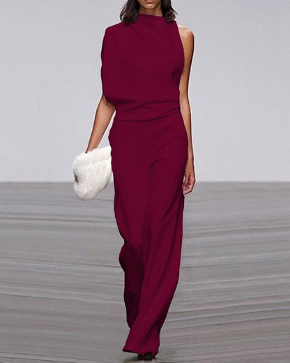 Elegante Mono para Mujer Un-Hombro Pierna-Ancha Diseño-Asimétrico