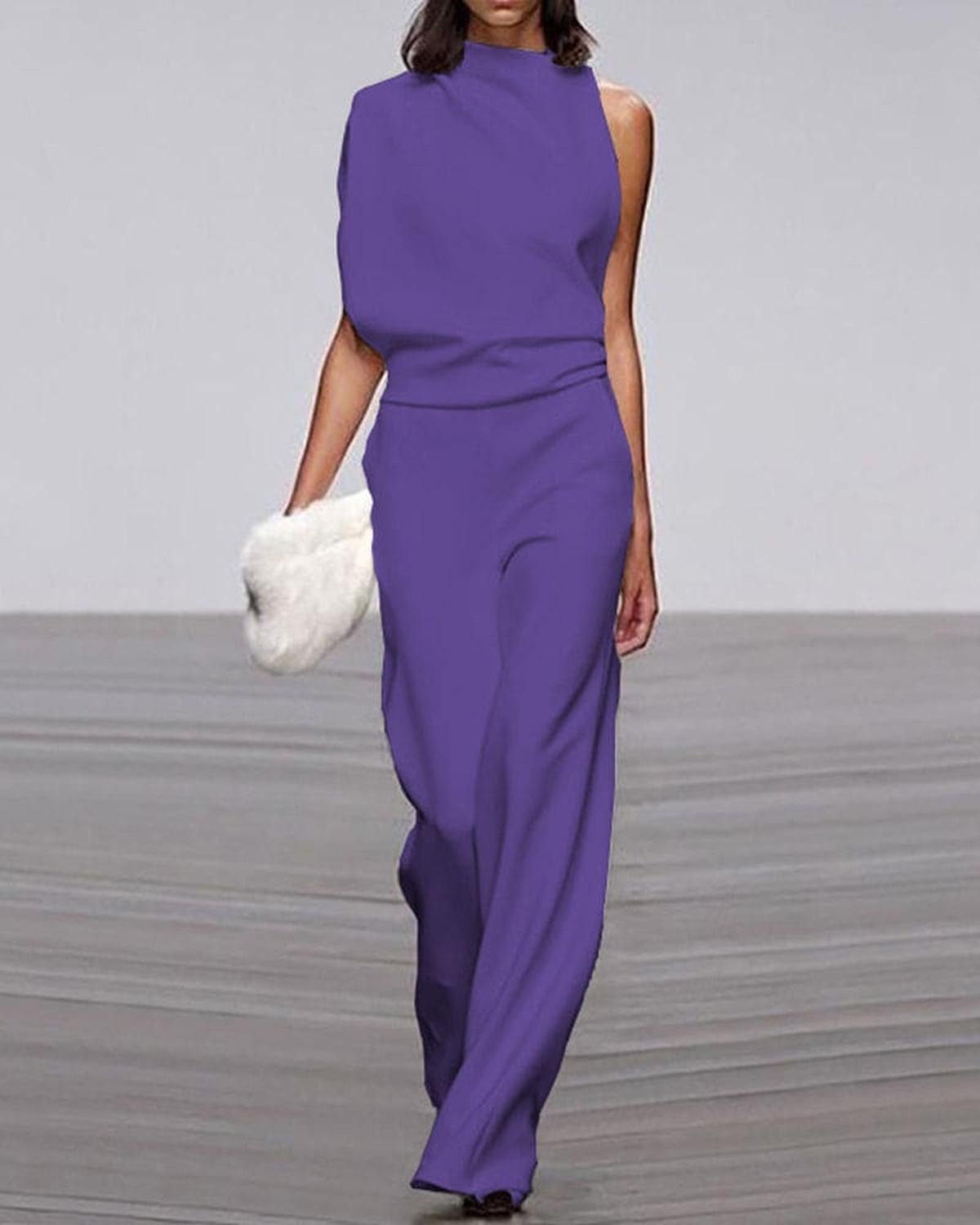 Elegante Mono para Mujer Un-Hombro Pierna-Ancha Diseño-Asimétrico