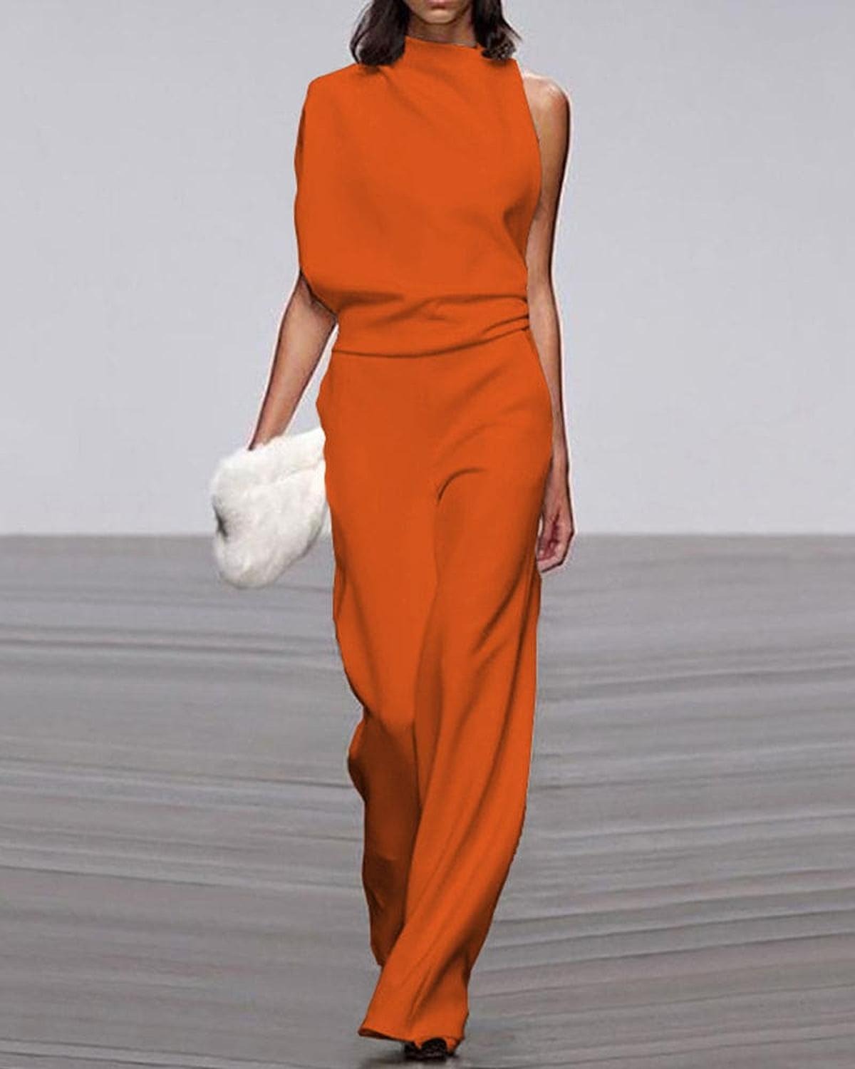 Elegante Mono para Mujer Un-Hombro Pierna-Ancha Diseño-Asimétrico