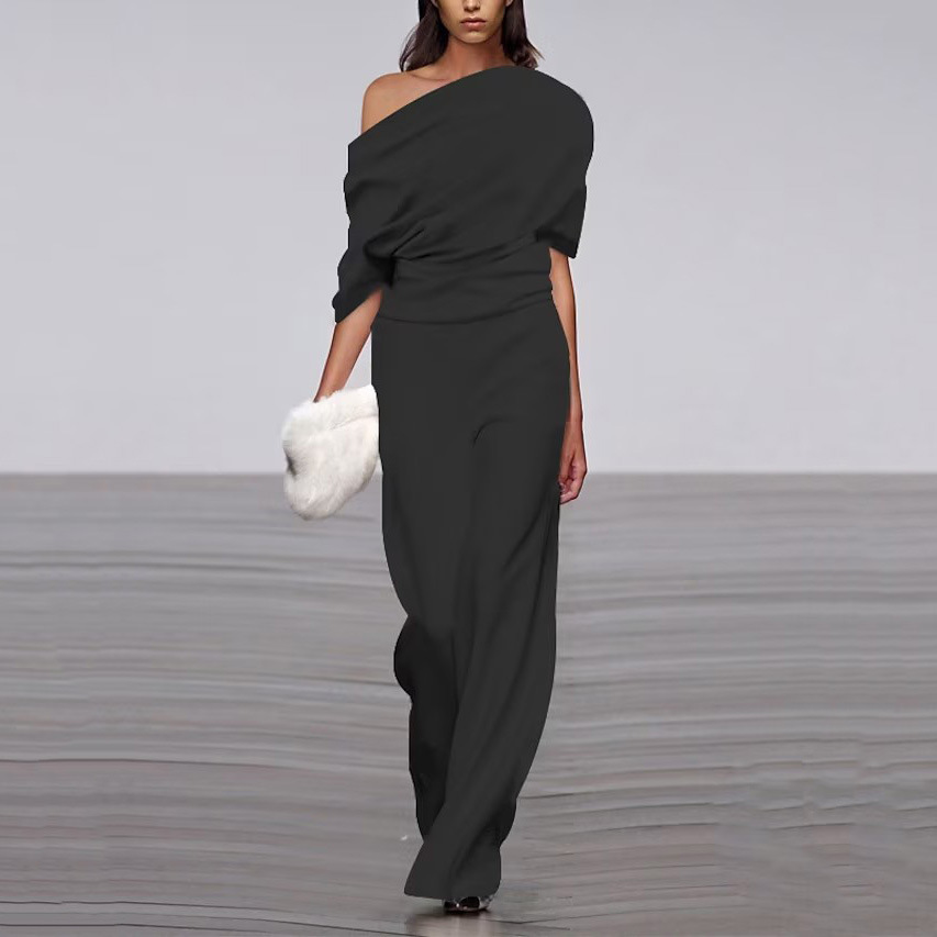 Elegante Mono para Mujer Un-Solo-Hombro Corte-Largo Cintura-Marcada