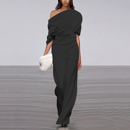 Elegante Mono para Mujer Un-Solo-Hombro Corte-Largo Cintura-Marcada