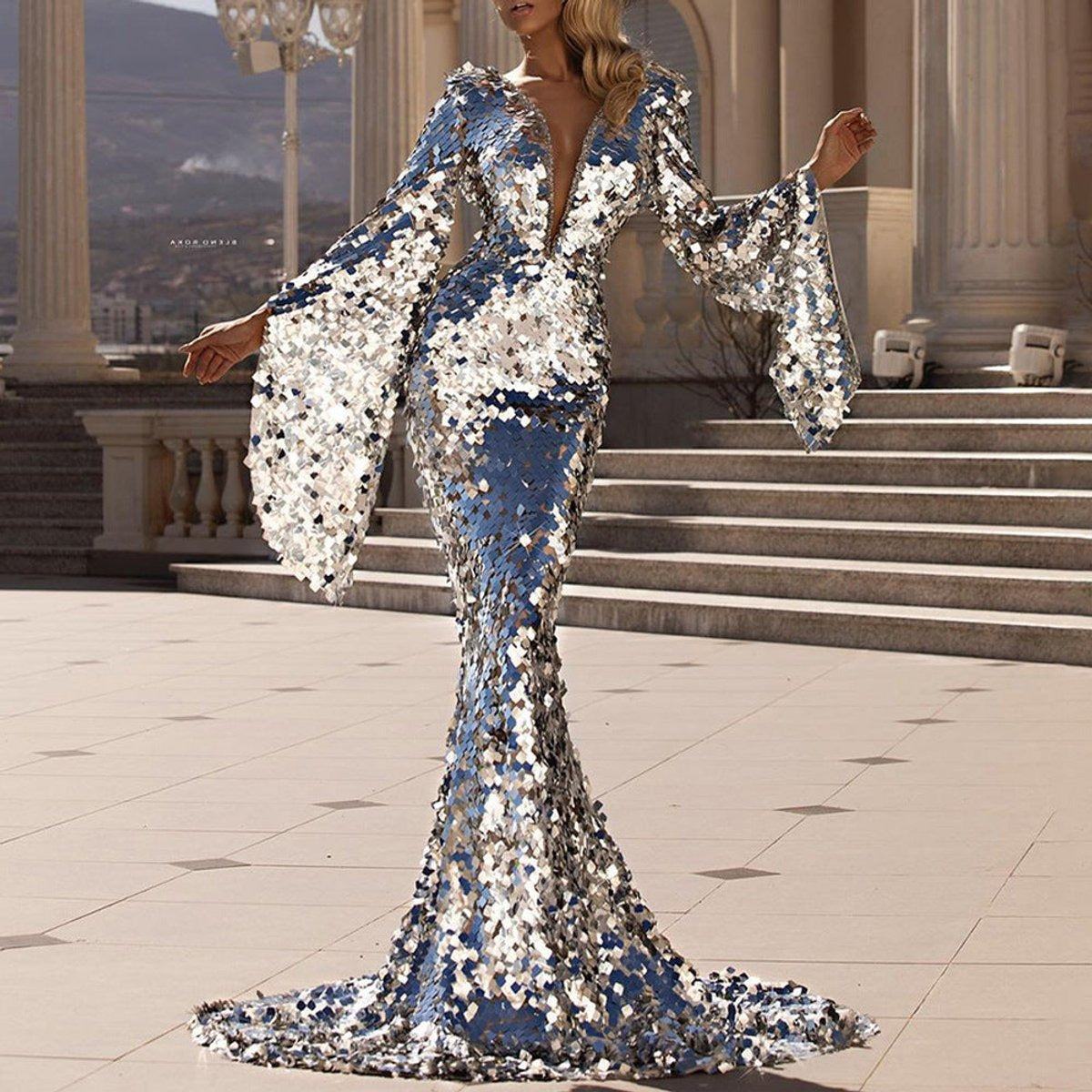 Elegante Vestido de Fiesta para Mujer De-Lentejuelas Brillante Festivo