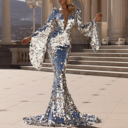 Elegante Vestido de Fiesta para Mujer De-Lentejuelas Brillante Festivo