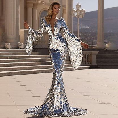 Elegante Vestido de Fiesta para Mujer De-Lentejuelas Brillante Festivo