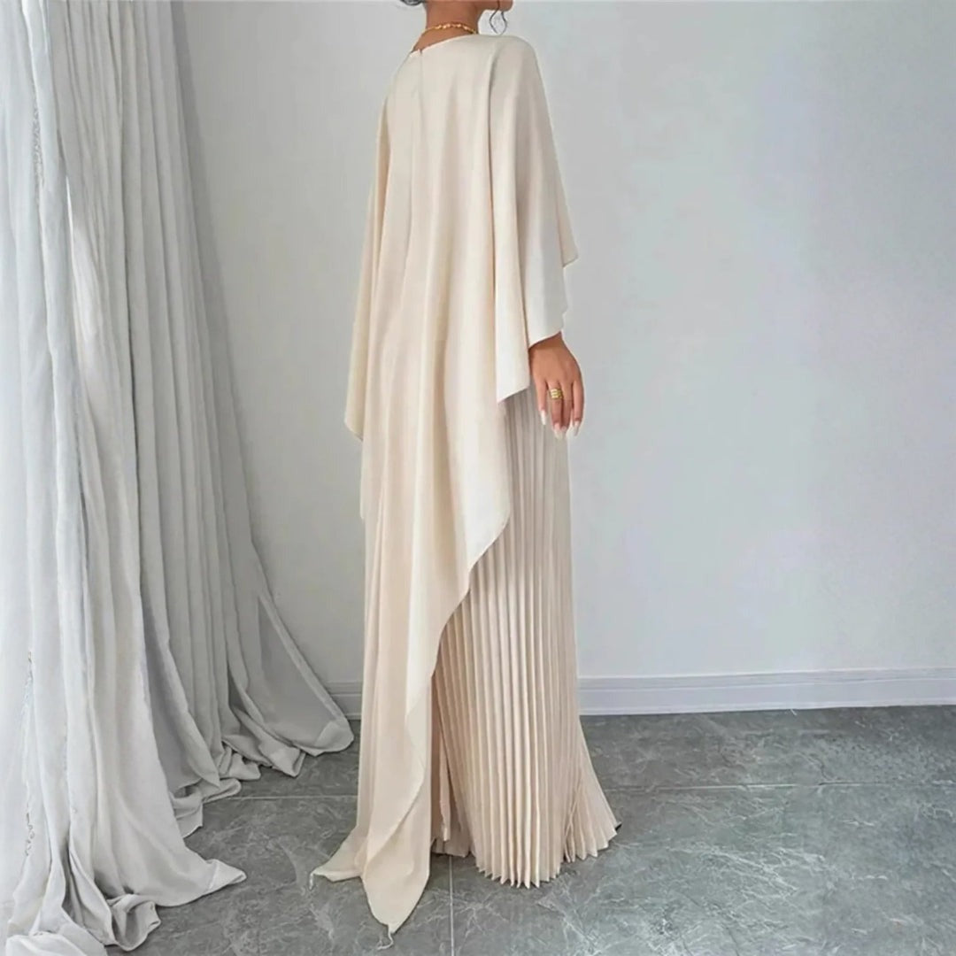 Elegante Vestido Largo para Mujer Con-Capa Plisado Fluido