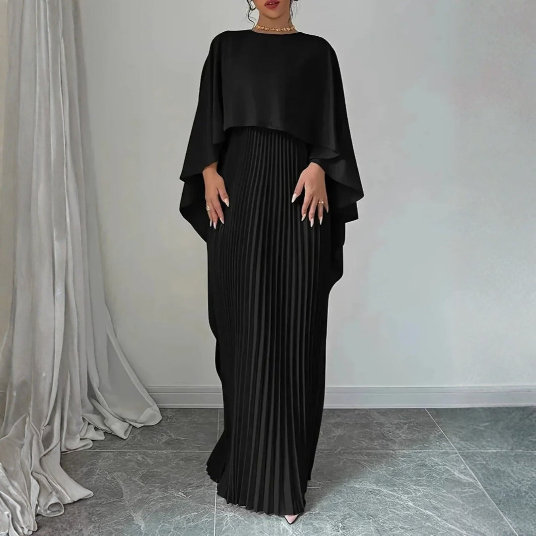 Elegante Vestido Largo para Mujer Con-Capa Plisado Fluido