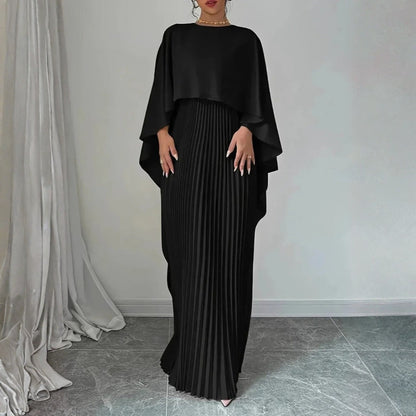 Elegante Vestido Largo para Mujer Con-Capa Plisado Fluido