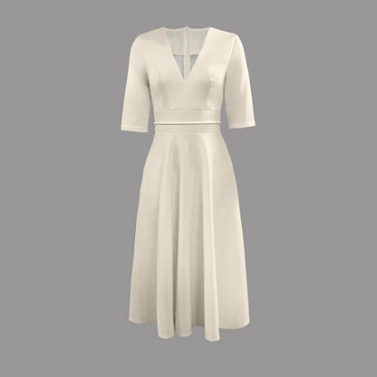 Elegante Vestido Midi para Mujer Corte-Acampanado Escote-Pronunciado Fluido