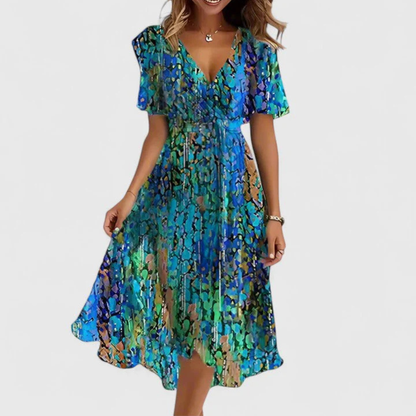 Elegante Vestido Midi para Mujer Estampado-Floral Escote-En-V Fluido