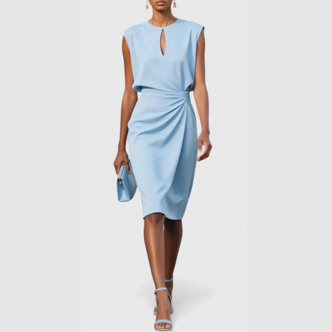 Elegante Vestido Midi para Mujer Sin-Mangas Fruncido Ajustado