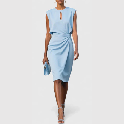 Elegante Vestido Midi para Mujer Sin-Mangas Fruncido Ajustado