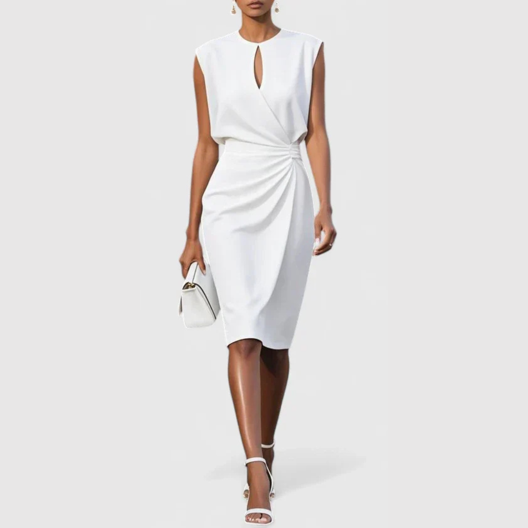 Elegante Vestido Midi para Mujer Sin-Mangas Fruncido Ajustado