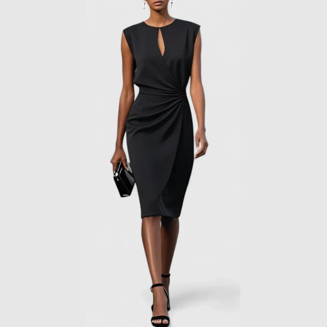 Elegante Vestido Midi para Mujer Sin-Mangas Fruncido Ajustado
