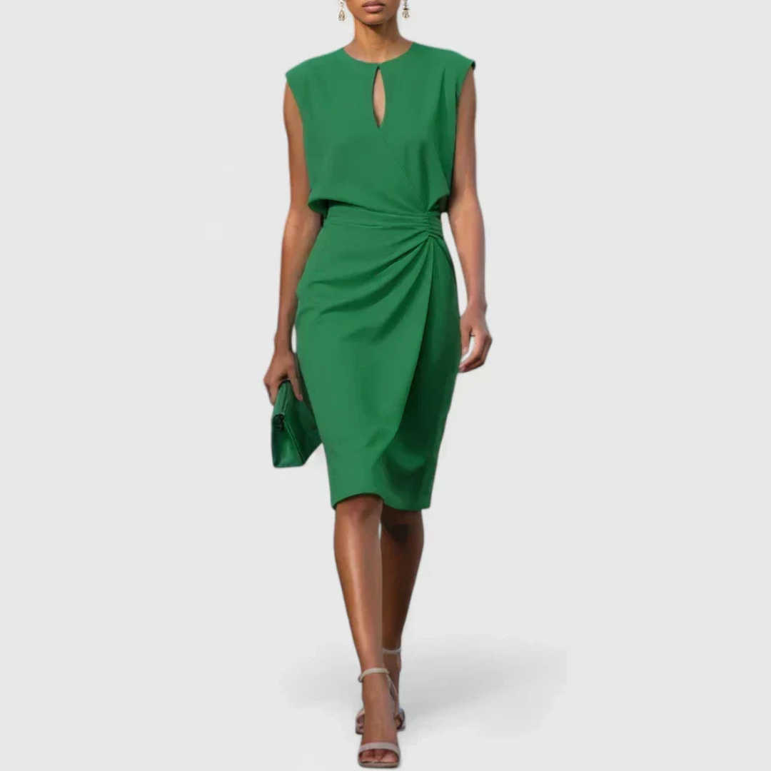 Elegante Vestido Midi para Mujer Sin-Mangas Fruncido Ajustado
