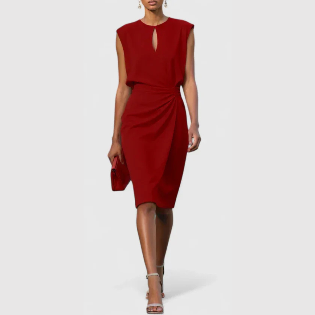 Elegante Vestido Midi para Mujer Sin-Mangas Fruncido Ajustado