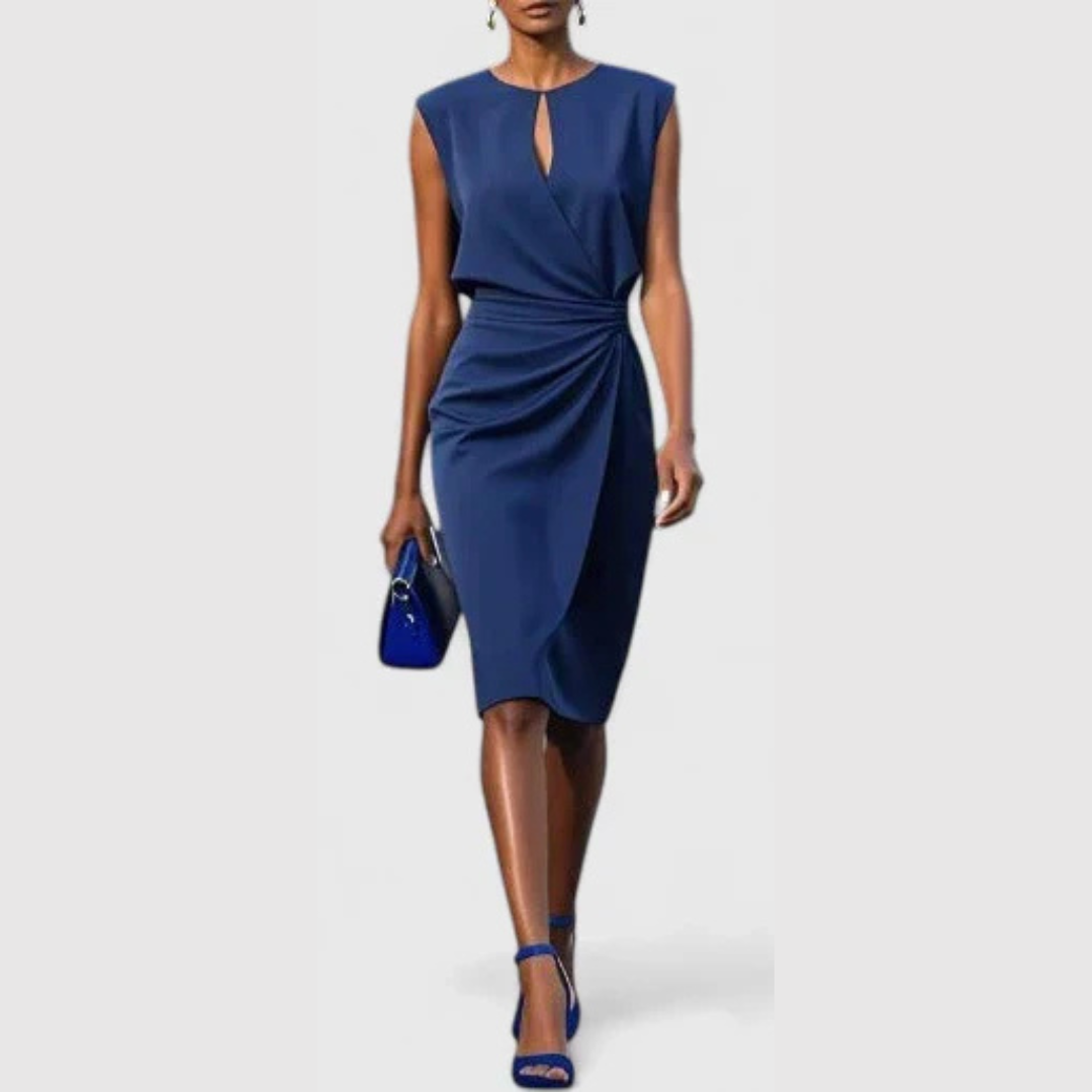Elegante Vestido Midi para Mujer Sin-Mangas Fruncido Ajustado