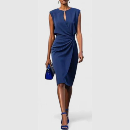 Elegante Vestido Midi para Mujer Sin-Mangas Fruncido Ajustado