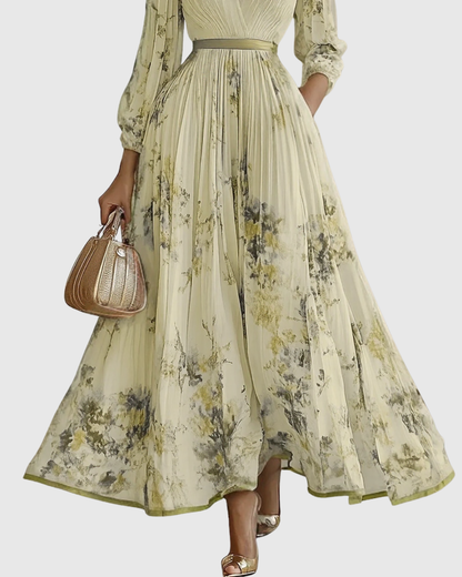 Elegante Vestido Midi para Mujer Sin-Mangas Plisado Estampado-Floral