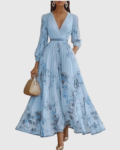 Elegante Vestido Midi para Mujer Sin-Mangas Plisado Estampado-Floral