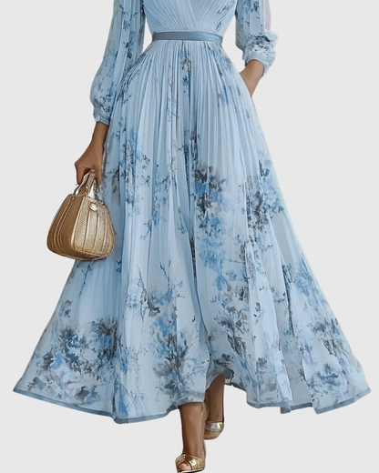 Elegante Vestido Midi para Mujer Sin-Mangas Plisado Estampado-Floral