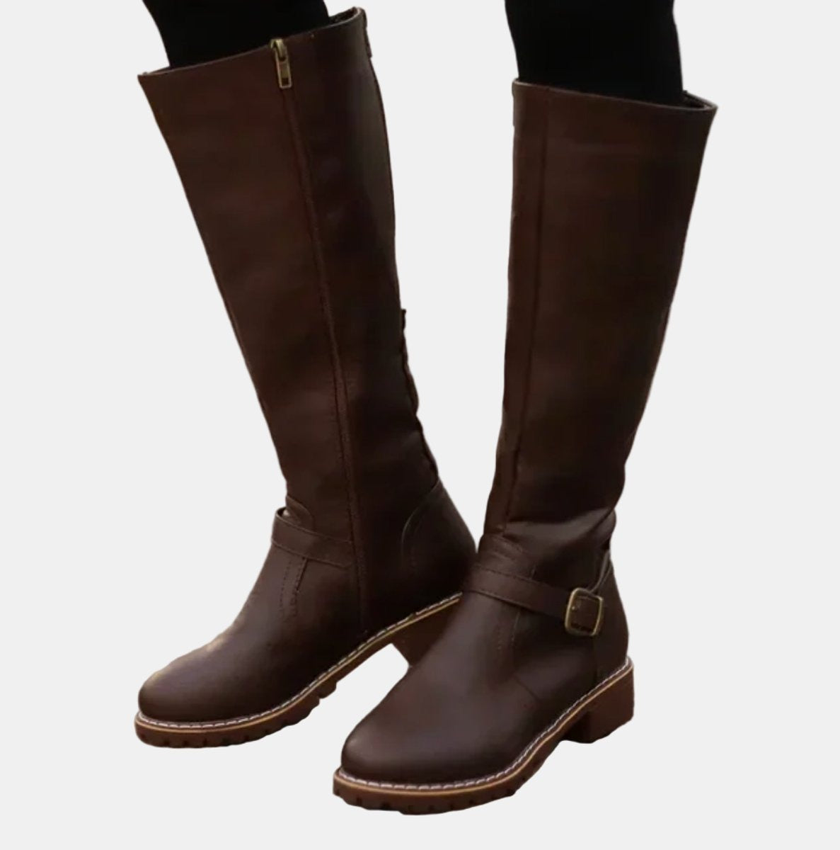 Elegantes Botas Altas para Mujer Con-Cremallera Con-Hebilla Suela-Antideslizante
